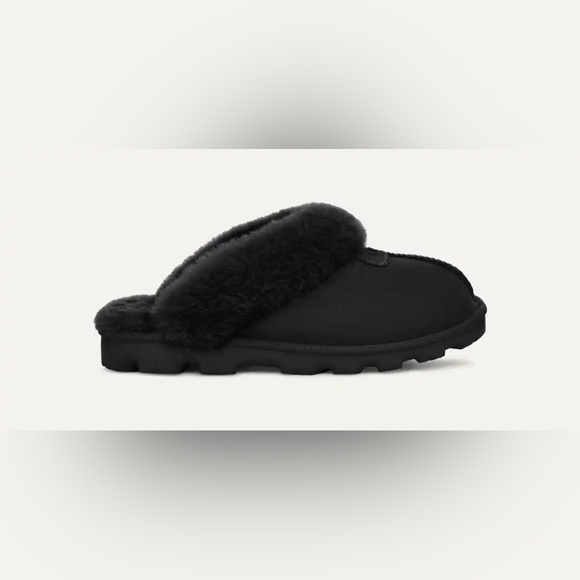UGG Coquette Fur-lined Slippers Black Size 9 - Picture 1 of 3